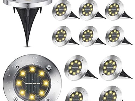 (Falta 1, Incluye 11) - Joomer Luces solares para el suelo, paquetes de 8 LEDs de luces solares para senderos, impermeables, para el jardín, para el camino de entrada (Blanco Cálido) Embalaje Deteriorado Sale