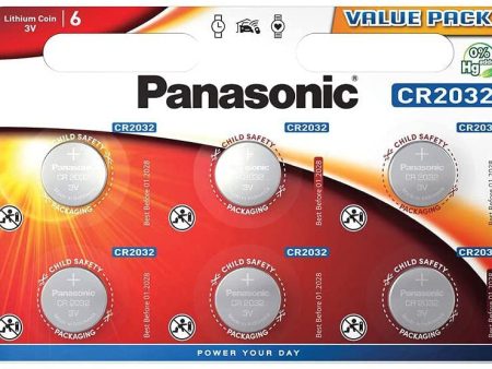 Corp. Panasonic CR2032 Pila botón de Litio 3V, 225mAh, Blister de 6 Embalaje Deteriorado (Cad: 31 12 2033) on Sale