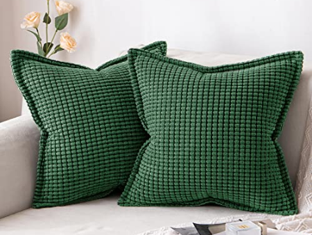 Conjunto de 2 Fundas de Almohada Suaves de Granulado en Estilo Broadside Rectangular, Decorativas para el Hogar en Sofá, Dormitorio y Sala de Estar 2 Piezas 45x45cm Verde Oscuro Online Sale