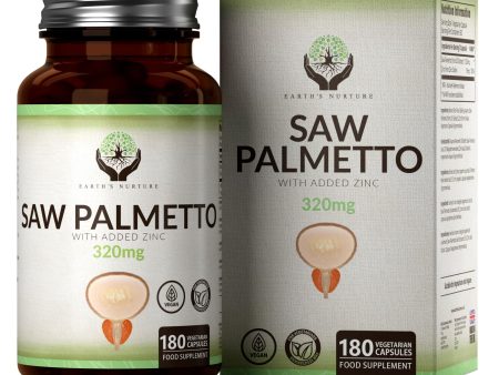 Suplemento de Saw Palmetto | 180 Cápsulas de Alta Potencia 320mg Serenoa Repens con Zinc | Sin OGM, Gluten, Lácteos y Alérgenos | Hecho en el Reino Unido Embalaje Deteriorado (Cad: 30 06 2025) Discount