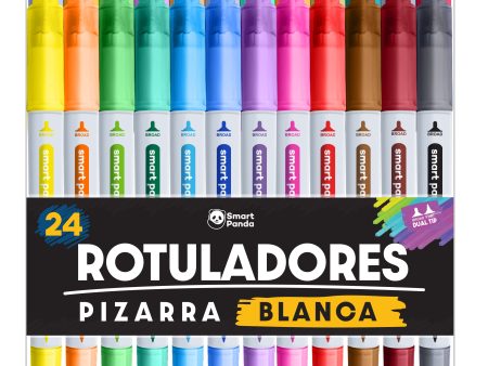 (Falta 1 rotulador, Incluye 23) - Rotuladores Pizarra Blanca de SmartPanda – Rotulador Pizarra Blanca, Punta Doble, Mediana y Fina – Rotuladores Punta Fina para Pizarras Blancas - 24 Colores Embalaje Deteriorado Online Hot Sale