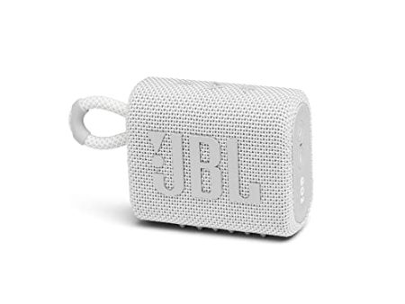 JBL GO 3 - Altavoz inalámbrico portátil con Bluetooth, resistente al agua y al polvo (IP67), hasta 5h de reproducción con sonido de alta fidelidad, blanco Embalaje Deteriorado For Discount