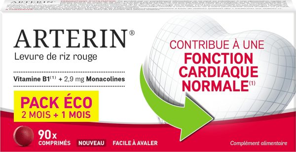 ARTERIN Levadura Roja de Arroz 2,9 mg - Contribuye al funcionamiento normal del corazón* - Complemento alimenticio a base de Levadura Roja de Arroz y *Vitaminas B1-90 Comprimidos - Eco pack
 Embalaje Deteriorado Sale