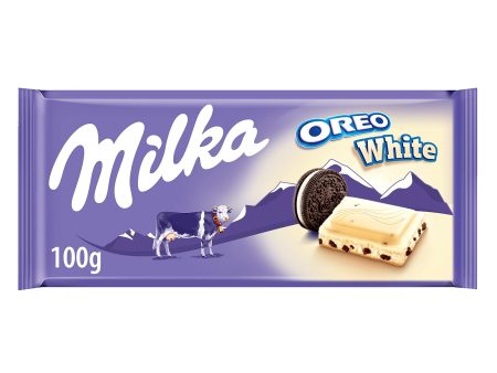 Tableta de Chocolate Blanco Milka con Trozos de Galleta Oreo y Relleno de Vainilla 100g Embalaje Deteriorado For Sale