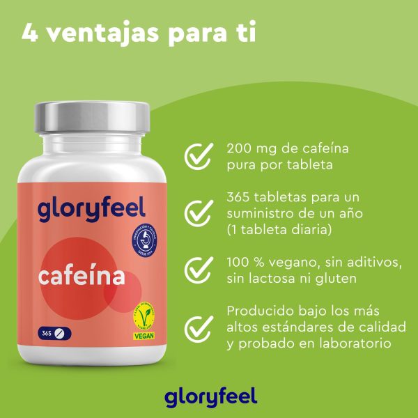 Cafeína Anhidra Pura - 365 Tabletas para 1 año - 200mg por tableta - Estimulante natural en altas dosis de rápido efecto - Estado de alerta y energía - Probado en laboratorio y 100% vegano Embalaje Deteriorado Online