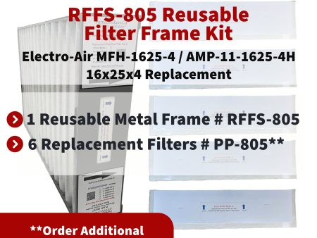 Electro-Air MFH-1625-4   AMP-11-1625-4H Reusable Filter Frame System Kit - Includes Lifetime Reusable Frame MODEL # RFFS 805 and 6 Replacement Filters PART # PP-805 MERV 11 Online Sale