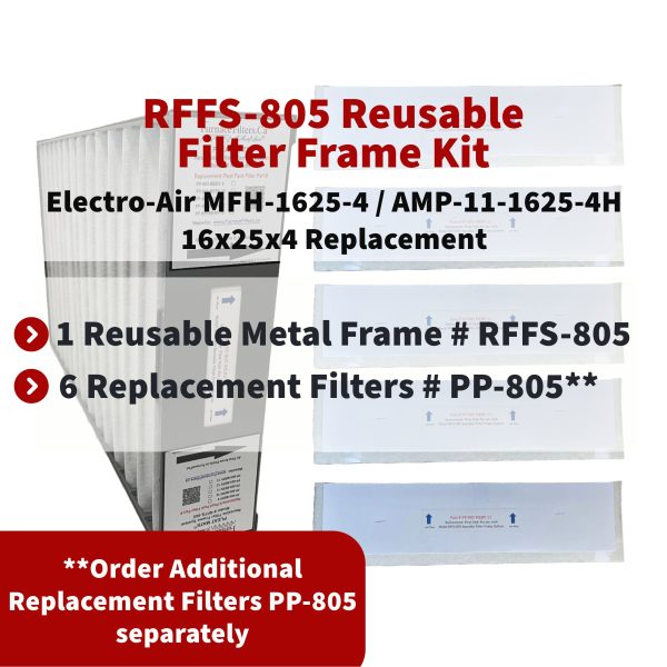 Electro-Air MFH-1625-4   AMP-11-1625-4H Reusable Filter Frame System Kit - Includes Lifetime Reusable Frame MODEL # RFFS 805 and 6 Replacement Filters PART # PP-805 MERV 11 Online Sale