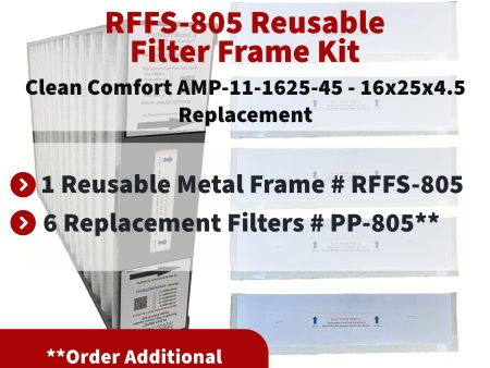 Goodman   Clean Comfort AMP-11-1625-45 Reusable Filter Frame System Kit - Includes Lifetime Reusable Frame MODEL # RFFS 805 and 6 Replacement Filters PART # PP-805 MERV 11 For Sale