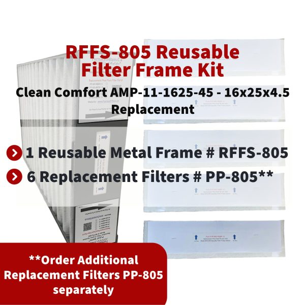 Goodman   Clean Comfort AMP-11-1625-45 Reusable Filter Frame System Kit - Includes Lifetime Reusable Frame MODEL # RFFS 805 and 6 Replacement Filters PART # PP-805 MERV 11 For Sale