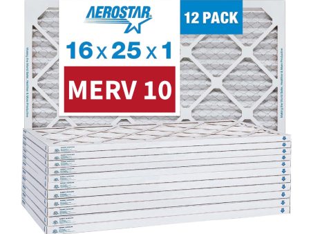 Aerostar 16x25x1 MERV 10  Pleated Furnace Air Filters. Case of 12 For Discount