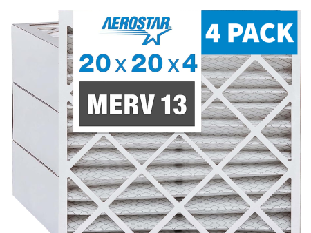 Aerostar 20x20x4 MERV 13 Pleated Filter - Actual Size : 19-1 2 x 19-1 2 x 3-3 4 Inches - Case of 4 Supply