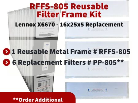 Lennox X6670 16x25x5 Reusable Filter Frame Kit - Includes Lifetime Reusable Frame MODEL # RFFS 805 and 6 Replacement Filters PART # PP-805 MERV 11. Made by FurnaceFilters.Ca Online Hot Sale