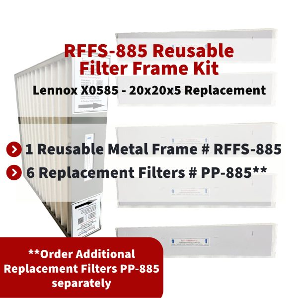 Lennox   Healthy Climate X0585 - 20x20x5 Reusable Filter Frame Kit - Includes Lifetime Reusable Frame MODEL # RFFS 885 and 6 Replacement Filters PART # PP-885 MERV 11. Made by FurnaceFilters.Ca Hot on Sale