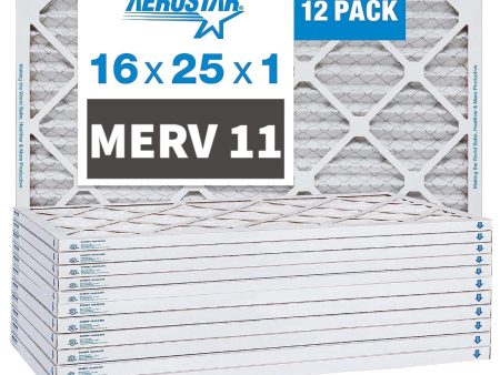 Aerostar 16x25x1 MERV 11 Pleated Furnace Air Filters. Case of 12 Online now