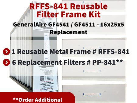 GeneralAire 4541   4511 16x25x5 Reusable Filter Frame Kit - Includes Lifetime Reusable Frame MODEL # RFFS 841 and 6 Replacement Filters PART # PP-841 MERV 11. Made by FurnaceFilters.Ca Online Sale