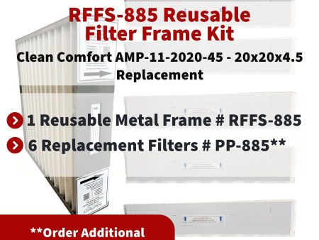 Clean Comfort AMP-11-2020-45 - 20x20x4.5 Reusable Filter Frame Kit - Includes Lifetime Reusable Frame MODEL # RFFS 885 and 6 Replacement Filters PART # PP-885 MERV 11. Made by FurnaceFilters.Ca Online now