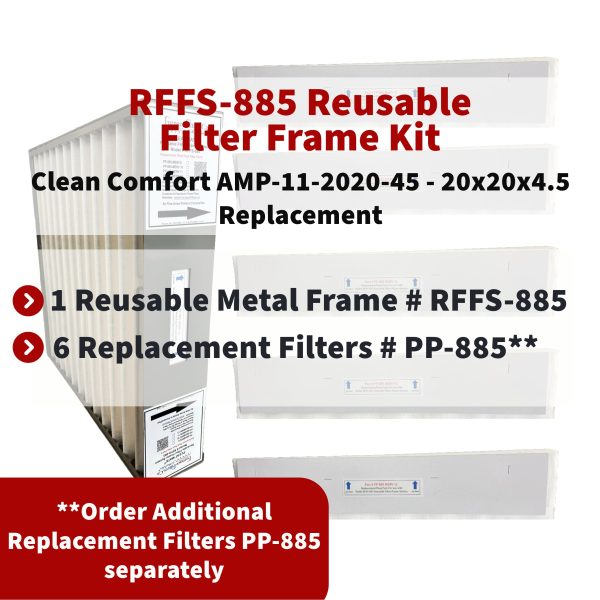 Clean Comfort AMP-11-2020-45 - 20x20x4.5 Reusable Filter Frame Kit - Includes Lifetime Reusable Frame MODEL # RFFS 885 and 6 Replacement Filters PART # PP-885 MERV 11. Made by FurnaceFilters.Ca Online now