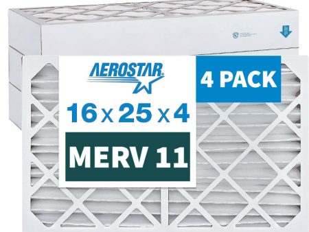 Aerostar 16x25x4 MERV 11 Furnace and A C Air Filter. Actual Exact Size: 15 1 2 x 24 1 2 x 3 5 8 Inches. Case of 4 Supply