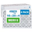 Aerostar 16x25x4 MERV 8 Furnace and A C Air Filter. Actual Exact Size: 15 1 2 x 24 1 2 x 3 5 8 Inches. Case of 4 Online