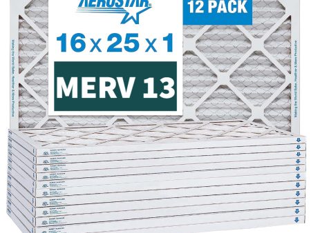 Aerostar 16x25x1 MERV 13 Pleated Furnace Air Filters. Case of 12 Online Hot Sale